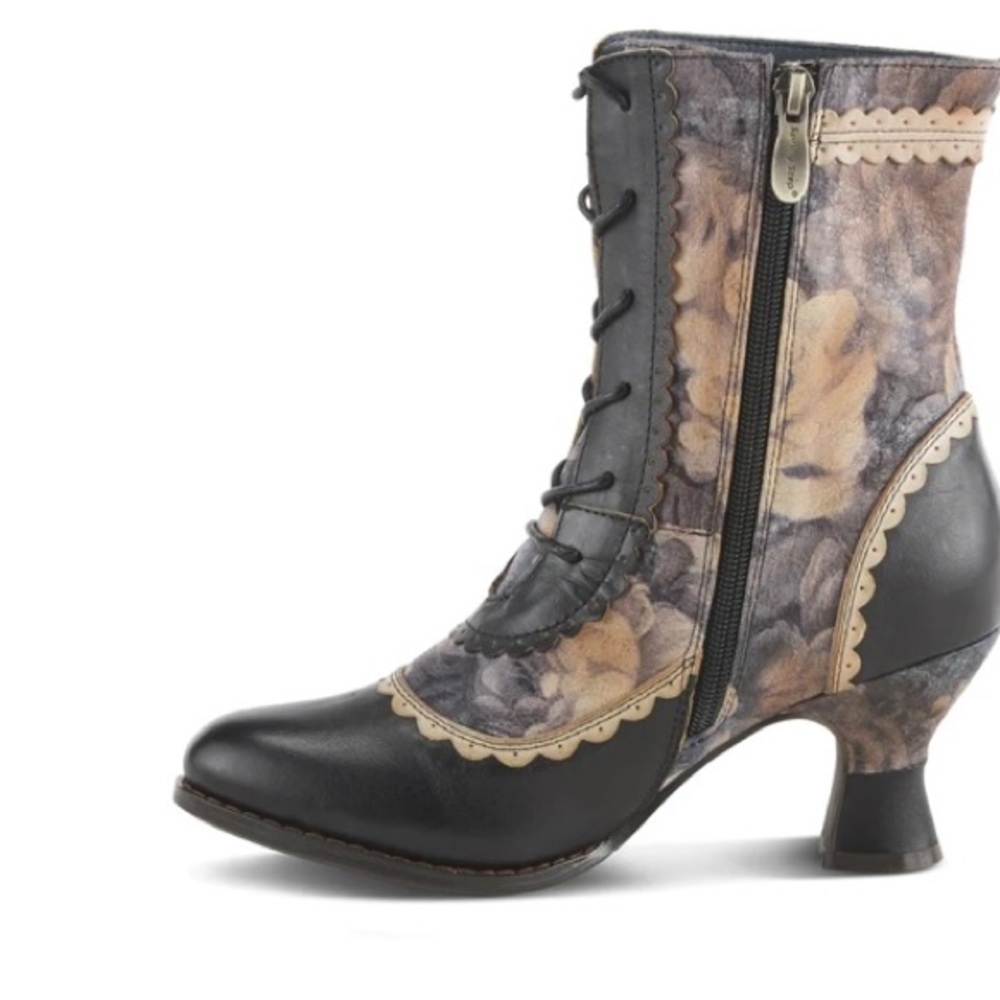 L’Artiste Women's Floral Lace-Up Heeled Ankle Bewitched Boots - Black/Brown